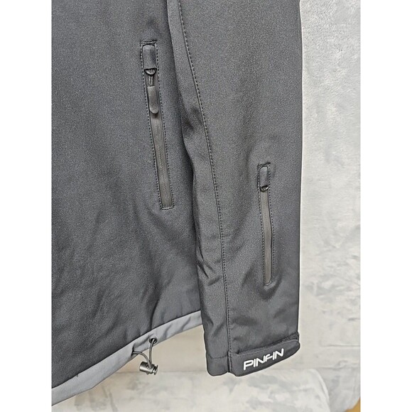 NWT Pinfin Men Windbreaker Jacket Black Size Lg Detachable Hood Zip Pockets - Picture 4 of 14